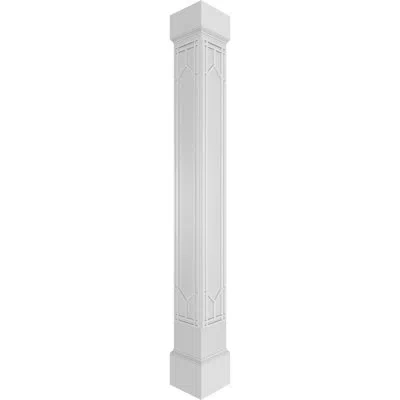 Ekena Millwork Craftsman Classic Square Non-tapered Shaker Fretwork Column W/ Mission Capital & Mission Base In White