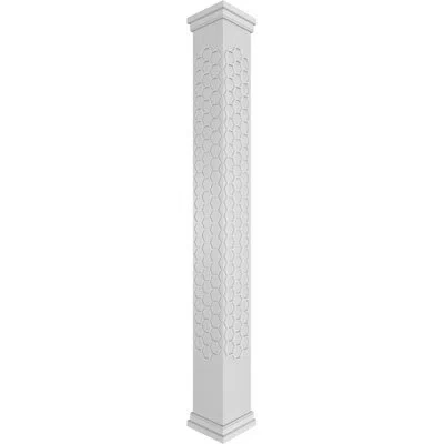 Ekena Millwork Craftsman Classic Square Non-tapered Westmore Fretwork Column W/ Prairie Capital & Prairie Base In Gray