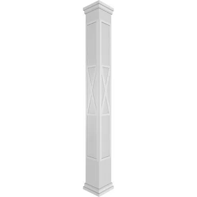 Ekena Millwork Craftsman Classic Square Non-tapered X-board Farmhouse Fretwork Column W/ Prairie Capital & Prairie  In White