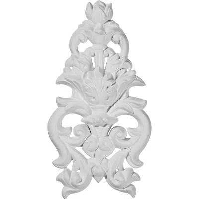 Ekena Millwork Dauphine 9 1/2"h X 4 7/8"w X 1"d Flower And Leaves Drop Onlay In White