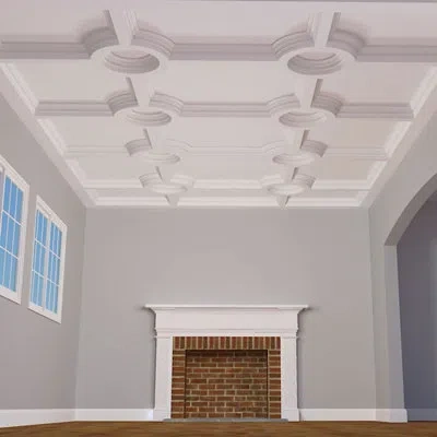 Ekena Millwork Endurathane 8" Deluxe Coffered Ceiling Kit W/ Circle Intersection For Rooms 12' X 12' Or Smaller, Fa In Extract Color Yourself
