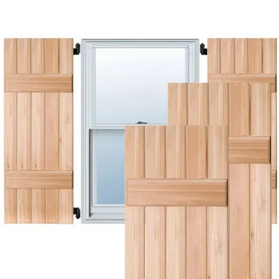 Ekena Millwork Exterior Five Board (2 Batten) Real Wood Pine Board-n-batten Shutters (per Pair) In Unfinished