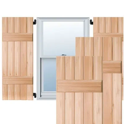 Ekena Millwork Exterior Five Board (2 Batten) Real Wood Sapele Mahogany Board-n-batten Shutters (per Pair) In Unfinished