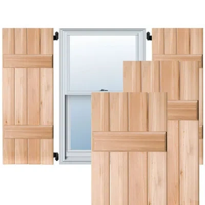 Ekena Millwork Exterior Four Board (2 Batten) Real Wood Sapele Mahogany Board-n-batten Shutters (per Pair) In Unfinished
