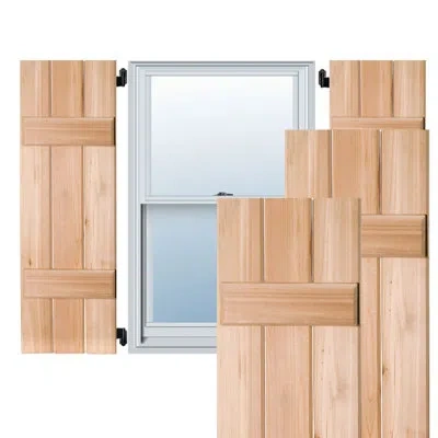 Ekena Millwork Exterior Three Board (2 Batten) Real Wood Pine Board-n-batten Shutters (per Pair) In Unfinished