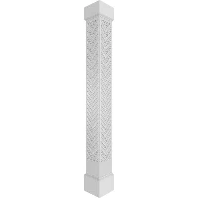 Ekena Millwork Gilcrest Square Non-tapered With Mission Capital & Mission Base Fretwork Column In White,gray