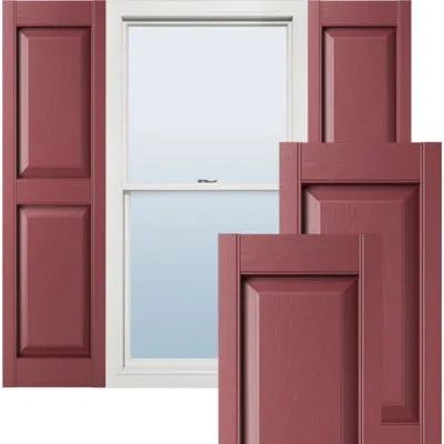 Ekena Millwork Lifetime Vinyl Standard Two Equal Raised Panel Shutters With Shutter-locks & Matching Screws In Wineberry