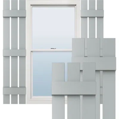 Ekena Millwork Lifetime Vinyl, Tailormade Three Board Spaced (2 Batten), Board-n-batten Shutters, W/shutter-loks (p In Platinum