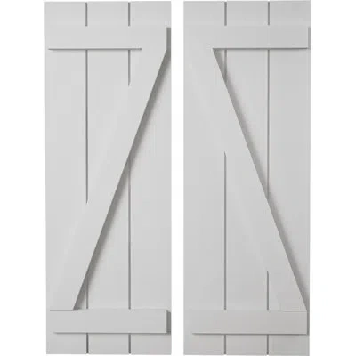 Ekena Millwork Rustic Three Board Joined Board-n-batten Faux Wood Shutters W/z-board (per Pair) In Rough Sawn Texture,primed Tan