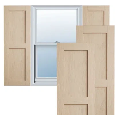 Ekena Millwork Rustic Two Equal Panel Flat Panel Faux Wood Shutters (per Pair) In Rough Sawn Texture,primed Tan