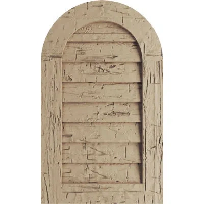 Ekena Millwork Timberthane Round Top Faux Wood Non-functional Gable Vent, Primed Tan In Hand Hewn
