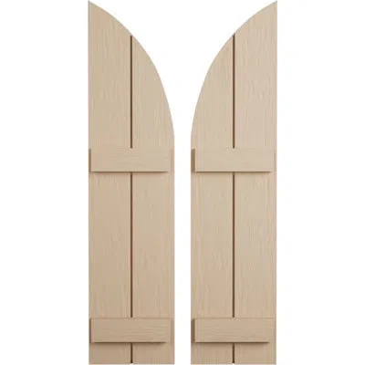 Ekena Millwork Timberthane Two Board Joined Board-n-batten W/quarter Round Arch Top Faux Wood Shutters In Brown