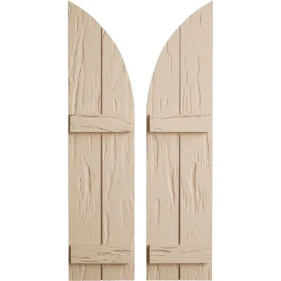 Ekena Millwork Timberthane Two Board Joined Board-n-batten W/quarter Round Arch Top Faux Wood Shutters In Brown