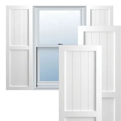 Ekena Millwork True Fit Pvc Farmhouse/flat Panel Combination Fixed Mount Shutters In Unfinished