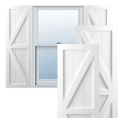 Ekena Millwork True Fit Pvc Two Equal Panel Farmhouse Fixed Mount Shutters W/ Z-bar In Unfinished