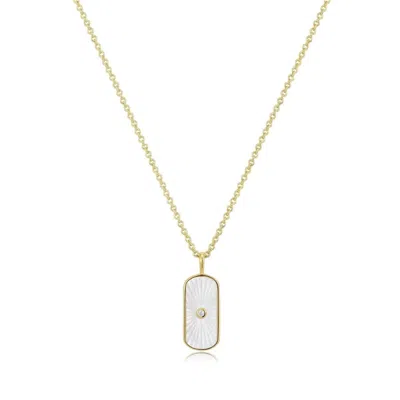 Eklexic Tag Shaped Mop Pendant Stone Necklace In 14k Gold Plated Sterling Silver
