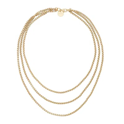 Eklexic Triple Layer Thin Luciana Box Chain Necklace In Gold