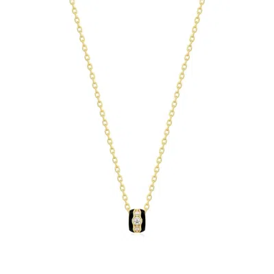 Eklexic Women's Black Enamel & Cz Channel Rondelle Necklace In 14k Gold Vermeil In Gray