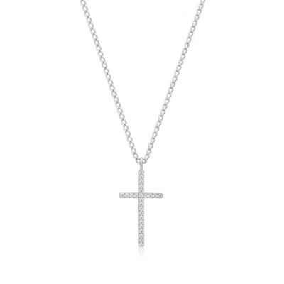 Eklexic Women's Cz Cross Pendant Necklace In Rhodium Plated Sterling Silver