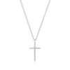 Eklexic Women's Cz Cross Pendant Necklace In Rhodium Plated Sterling Silver In Metallic