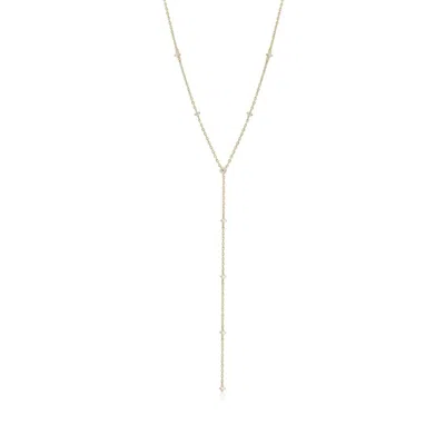 Eklexic Women's Cz Studded Lariat Necklace In 14k Gold Plated Sterling Silver In Gray
