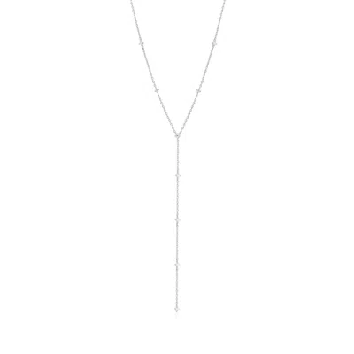 Eklexic Women's Cz Studded Lariat Necklace In Rhodium Plated Sterling Silver In Multi