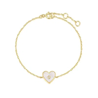 Eklexic Women's Heart Shaped Mop Pendant With Cz Center Stone Bracelet In 14k Gold Vermeil In Blue