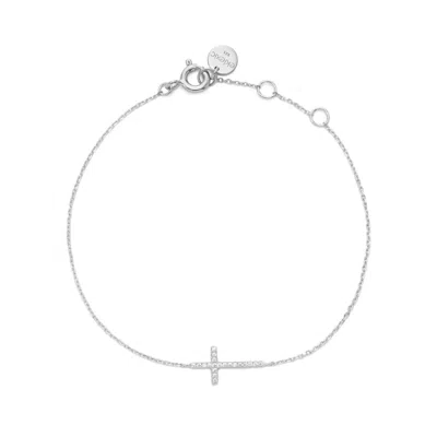 Eklexic Women's Horizontal Cubic Zirconia Cross Bracelet In Rhodium Plated Sterling Silver In Gray