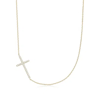 Eklexic Women's Horizontal Cubic Zirconia Cross Necklace In 14k Gold Plated Sterling Silver In Multi