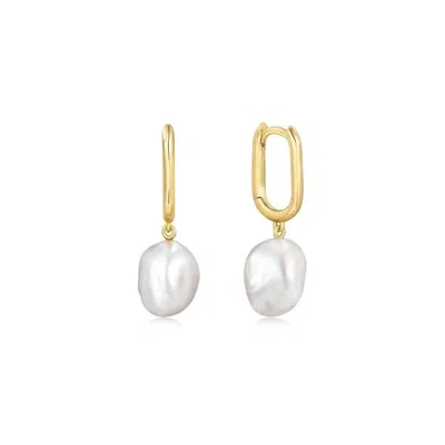 Eklexic Women's Huggie Hoops With Pearl Drop Earrings In 14k Gold Vermeil