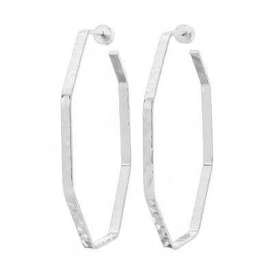Eklexic Women's Large Hammered Octagon Shaped Hoops In Silver