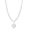 Eklexic Women's Large Multi Link Chain & Heart Pendant Necklace In Silver In Silver