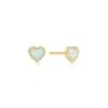 Eklexic Women's Micro Opal Heart Studs Earrings In 14k Gold Plated Sterling Silver In Multi