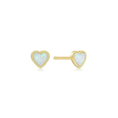 EKLEXIC WOMEN'S MICRO OPAL HEART STUDS EARRINGS IN 14K GOLD VERMEIL