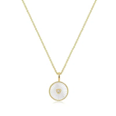 Eklexic Women's Mother Of Pearl Pendant With Cubic Zirconia Center Stone Necklace In 14k Gold Vermeil