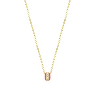 Eklexic Women's Pink Enamel & Cubic Zirconia Channel Rondelle Necklace In 14k Gold Vermeil In Multi