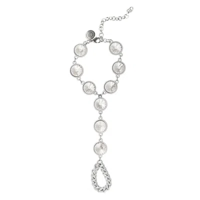 Eklexic Women's Show Stopper Crystal Hand Chain In Silver