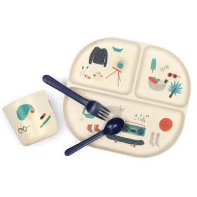 Ekobo Illustrated Kid Dinner Set In Blue