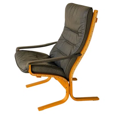 Pre-owned Ekornes Norwegian Lounge Chair – Mcm Grey Leather & Bentwood Frame Armchair In Gray