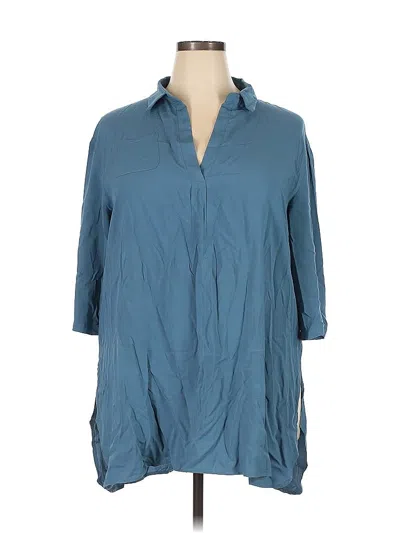 Pre-owned Ekouaer 3/4 Sleeve Button Down Shirt In Blue