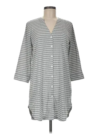 Pre-owned Ekouaer 3/4 Sleeve Button Down Shirt In Gray