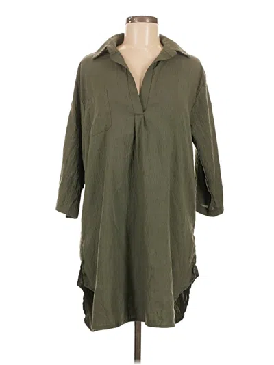 Pre-owned Ekouaer 3/4 Sleeve Button Down Shirt In Green