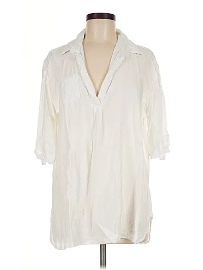 Pre-owned Ekouaer 3/4 Sleeve Button Down Shirt In Ivory