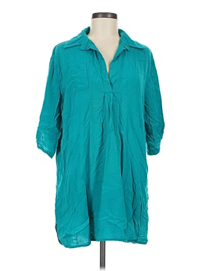 Pre-owned Ekouaer 3/4 Sleeve Button Down Shirt In Teal