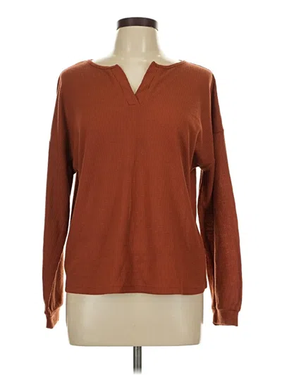 Pre-owned Ekouaer Long Sleeve Henley Shirt In Brown