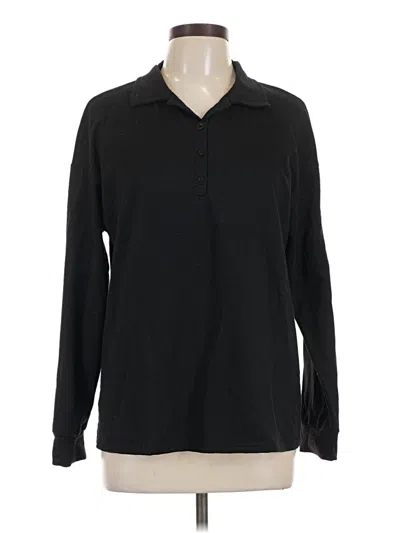 Pre-owned Ekouaer Long Sleeve Polo Shirt In Black