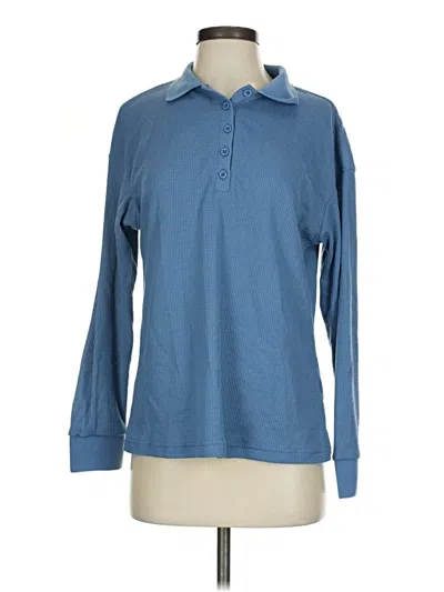 Pre-owned Ekouaer Long Sleeve Polo Shirt In Blue