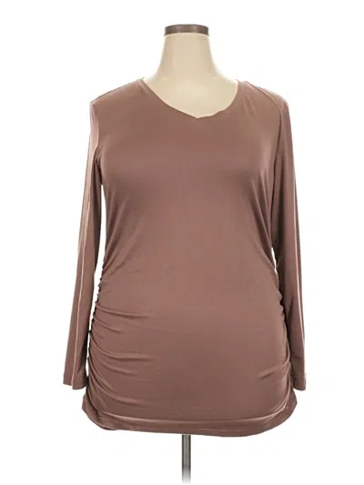 Pre-owned Ekouaer Long Sleeve Top Brown Scoop Neck Tops