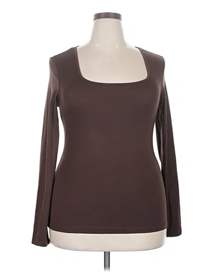 Pre-owned Ekouaer Long Sleeve Top Brown Scoop Neck Tops