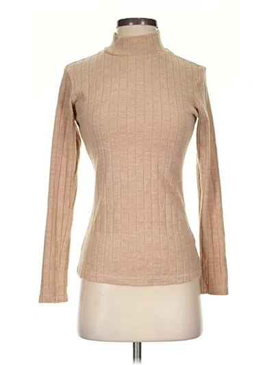 Pre-owned Ekouaer Long Sleeve Top Tan Turtleneck Tops In Brown